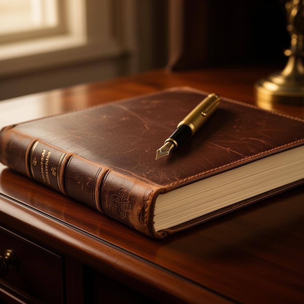 A leather ledger, brass pen — the discipline of stewardship